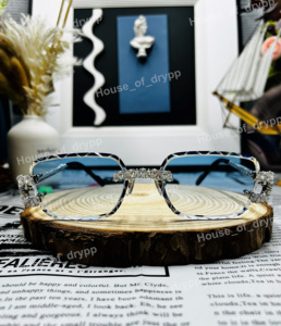 Pear Cut Moissanite Diamond Rimless Iced Out Hip Hop Luxury Sparkle Eyewear <b>Sunglasses</b> For Men Women Party Wear - Product Image 1