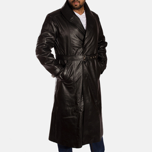 Abrigo de Cuero Tipo Gabardina, Impermeable, con Botones, Manga Larga, Forro Interior Suave, para Otoño e Invierno, Cuero Genuino, Transpirable, Satinado - Product Image 6
