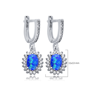 Ovale coupe bleu opale pierre CZ Design en gros à la main turc 925 boucles d'oreilles en argent Sterling pour les femmes - Product Image 2