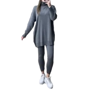 High-Neck Tunic and Leggings Cozy Set with Long Sleeves and Straight-Cut Design for Casual Elegance