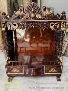 Temple Pooja Mandir traditionnel indien en bois de teck sculpté pour la maison, durable, taille personnalisable - Product Image 5