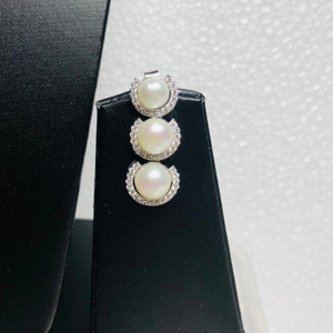 Juego de collar y aretes de plata esterlina 925 con piedras preciosas de perlas naturales del Sur Hermoso diseño único y perfecto para cualquier ocasión - Product Image 3