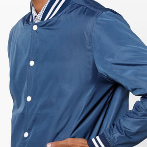 Men's Navy Blue Varsity Jacket Regular Fit Solid Color Casual Windproof Stand Collar <b>Covered</b> <b>Button</b> Closure Wool/Leather Shell - Product Image 4