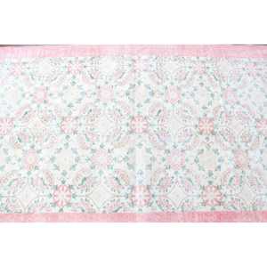 Turkish <b>Vintage</b> <b>Rug</b> 3.5x6.6 ft (108x200 cm), Pink Abstract Wool <b>Rug</b> - Product Image 4