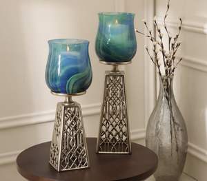 Bougeoirs à anneaux en métal et bois martelés modernes Bougeoirs de table décoratifs - Product Image 3