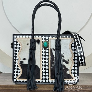 Sac à main de créateur tendance 2025, sac à bandoulière, sac à main de luxe en cuir à carreaux, sacs fourre-tout pour femmes avec pierre turquoise - Product Image 1