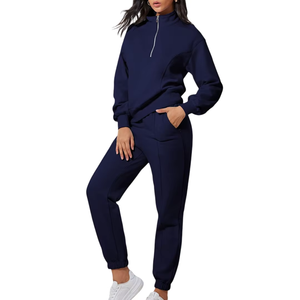 Nouvel arrivage de survêtements décontractés d'hiver 2 pièces pour femmes pull à demi-fermeture éclair pantalon assorti Logo personnalisé 100% coton à la mode - Product Image 6