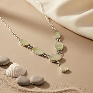 925 <b>Silver</b> Round White Mother of Pearl Iridescent Pendant Necklace with Link <b>Chain</b> <b>for</b> <b>Women</b> Elegant Gift Jewelry - Product Image 2
