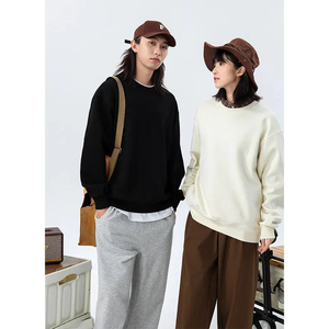 Sweat-shirt en coton doublé de polaire chaud, lourd, à épaules tombantes, col rond, motif logo, décontracté, à manches longues, à capuche - Product Image 1