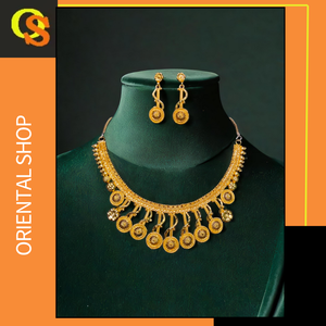 Comprar conjunto de collar y pendientes con chapado en oro de 22K de diseño premium para mujer, conjunto de collar y pendientes, joyería - Product Image 2
