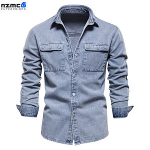 Chaqueta vaquera de algodón 100% de alta calidad para hombre, diseño largo sin cuello de Color sólido con bolsillos, estilo informal para primavera e invierno - Product Image 2