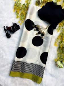 Tela semi Gajji heavy sari con blusa flor Premium creap seda Sari - Product Image 6