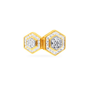 Anillo de Lujo de Oro Amarillo de 18K con Doble Hexágono y Racimo de Diamantes para Mujer, Diseño de Halo Abierto, Joyería Fina, Proveedor Mayorista - Product Image 3