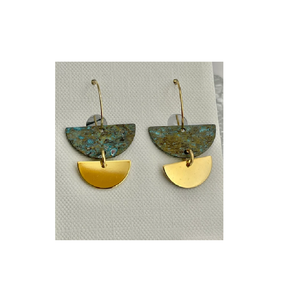 2024 Navidad semicírculo latón azul pátina pendientes EE. UU. joyería hecha de hoja rectángulo hecho a mano latón pendientes diseño - Product Image 1