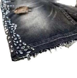 Pantalones Cortos de Mezclilla Negros Desgastados para Hombre con Gráfico de Esqueleto y Pedrería, Estilo Baggy, Hip Hop, Streetwear, Punk Rock - Product Image 3