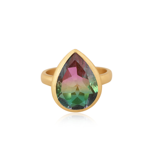 Bio หลายทัวร์มาลีนคู่ควอตซ์แหวนพลอยชุบทอง18K แหวนแฟชั่นขายส่งแหวนทองเหลืองผู้จัดจำหน่ายเครื่องประดับ - Product Image 2