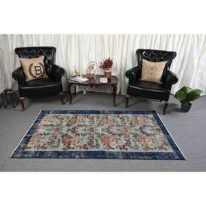 พรมขนสัตว์สีเบจสีน้ำเงินคลาสสิกขนาด3.7x6.5ฟุตงานเย็บปะสไตล์ตุรกีสำหรับห้องนั่งเล่นหรือห้องนอนพร้อมแผ่นยางรองหลัง - Product Image 3