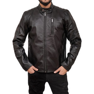 Chaqueta de camionero de piel de cordero auténtica acolchada de estilo universitario clásico de alta calidad al por mayor para hombre - Product Image 6