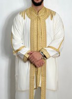 Thobe Marocain Pour Hommes Fait Main en Soie Imprimée Numériquement, Infroissable, Taille XXL, Manches Longues, Style Fête, Abaya Musulmane de Haute Qualité Pour Adultes