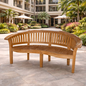 Best Price Solid Teak Durable Modern Eco-Friendly Outdoor Bisoepo Banana <b>Bench</b> with Curved Backrest for Patio Villa Apartment - Product Image 6