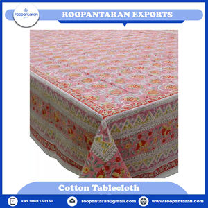 Recién llegado, fabricante indio, mantel de boda de algodón 100% con estampado de bloques hechos a mano florales de color rosa escarchado, 220x220cm, ecológico - Product Image 2