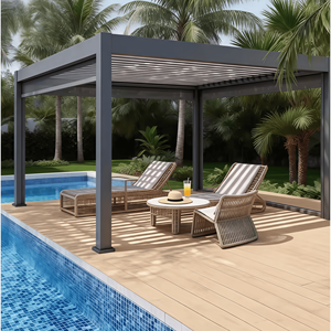 <span class=keywords><strong>Pérgola</strong></span> Bioclimática de Aluminio para Exteriores de 4x6m, 6x7, 10 Metros Cuadrados, Terraza <span class=keywords><strong>con</strong></span> Persianas y Puerta Corredera de Vidrio - Product Image 5