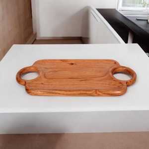 Plateau moderne en bois de noyer pouf avec poignées plateau de service pour la décoration de salon idée cadeau pour la maison - Product Image 2