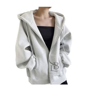 Vente en gros Sweat à capuche polaire zippé surdimensionné Manches longues Logo avant Streetwear Couleur unie pour vêtements de printemps automne hiver - Product Image 3