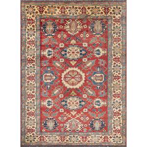 Aalam Hand Knotted <b>Wool</b> Rugs in Red & Orange Medallion Rectangle & Abstract Patterns for Home-Pae-5713 for Living Room Bedroom - Product Image 1
