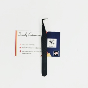 Wholesale Somofy Enterprises Matt Black <b>Silver</b> Tip Long Fiber 10mm Durable Precision Eyelash Tweezers 90 Degree Stainless Steel - Product Image 3