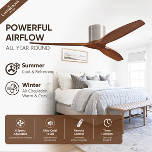 42 Inch Contemporary Ceiling <b>Fan</b> Without Light Brushed Nickel Flush Mount <b>Fan</b> <b>with</b> 3 Solid Wood Blades and <b>Remote</b> - Product Image 2