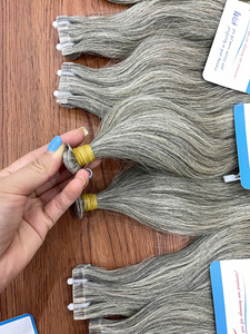 Extensiones de cabello con cinta alineada de cutícula recta Natural de cabello gris vietnamita crudo Premium para venta al por mayor envío rápido - Product Image 2