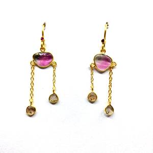 Pendientes de plata de ley 925 hechos a mano con turmalina y rodajas de diamantes, joyería para mujer - Product Image 6