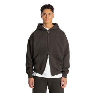 Sudadera con capucha Unisex 100% de algodón con cremallera Boxy con cremallera en blanco, Jersey pesado de lana 500GSM para hombres, sudaderas con capucha recortadas de invierno personalizadas - Product Image 1