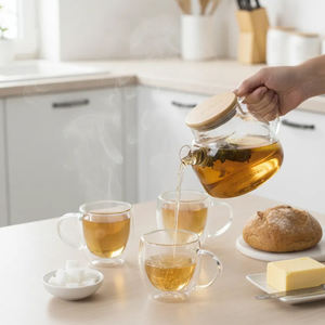 Service à thé en verre borosilicate CnGlass, résistant à la chaleur, compatible avec les plaques de cuisson, 5 pièces, théière en verre avec ensemble de tasses à thé - Product Image 2