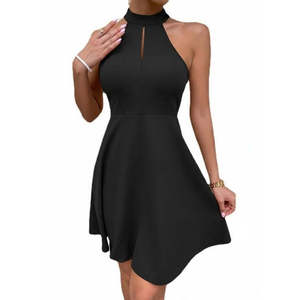 Vestido Mini de Crepé con Cuello Alto y Hombros Descubiertos para Mujer de Jane's, con Detalle de Encaje en la Espalda - Elegante Vestido de Fiesta sin Mangas con Corte en A - Product Image 4