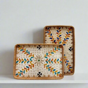 Plateaux en rotin MOP Offres Spéciales nacre plateau de service pour aliments boissons pièce de table - Product Image 1