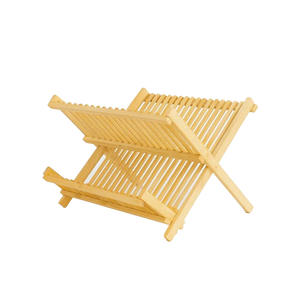 Égouttoir à vaisselle pliable moderne en bambou naturel à double niveau multifonctionnel - Product Image 4