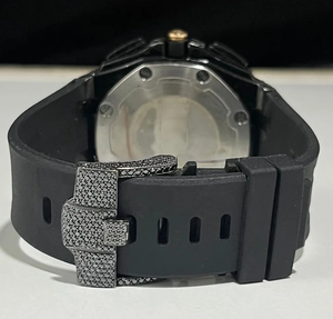 Reloj de Pulsera Cronógrafo para Hombre con Incrustaciones de Moissanita Negra, Estilo Hip Hop, con Correa de Silicona, Reloj de Lujo Brillante para un Estilo Urbano - Product Image 3