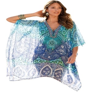 trendy most selling stylish loose fitting with tassel beachwear swim <b>cover</b> <b>up</b> beautiful tie dye work women <b>kaftan</b> dress - Product Image 1
