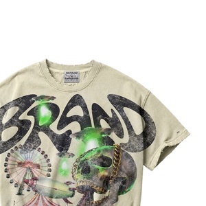Camiseta Gráfica Oversize Personalizada con Lavado Ácido, Estilo Vintage Streetwear, Algodón Pesado, Estampado de Calavera Y2K, Unisex, Fabricante OEM ODM - Product Image 4