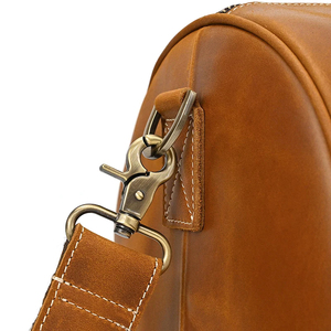 Bolsa de Viaje de Fin de Semana Plegable de Cuero Genuino, Ligera y de Gran Capacidad, con Cierre de Cremallera, Resistente, Color Marrón - Product Image 5