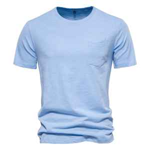 Camiseta informal de algodón 100% para hombre, camiseta transpirable de manga corta con cuello redondo para Fitness de verano con técnicas bordadas - Product Image 6