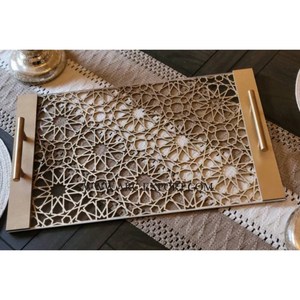 Bandejas para servir utensilios de cocina de forma Rectangular grande de material acrílico y Metal, bandejas para servir comida clásicas de Ramadán de gran venta - Product Image 1