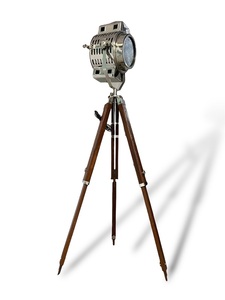 Vintage Industrial Steel Glass Spot Light 10 Inch On Wooden Tripod Floor Lamp Decorative Accent Lighting For Home Office - Product Image 1