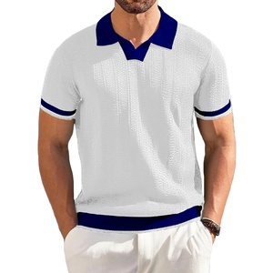 fashion <b>Patchwork</b> Knitted Polo Shirts Men Business Casual Turn Down Collar Knit Polos Male Vintage Short Sleeve Tees <b>Tops</b> - Product Image 4