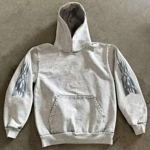 Streetwear de haute qualité poids lourd 100% coton grande taille Boxy en détresse lavage à l'acide sérigraphie sweats à capuche - Product Image 1