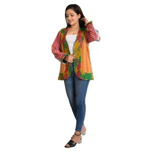 Chaqueta Bohemia reversible Kantha para mujer, algodón vintage, prendas de vestir exteriores indias ligeras hechas a mano para Otoño y moda informal - Product Image 4