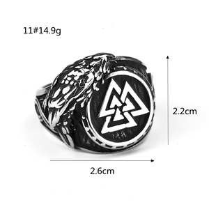 yunnique Viking-inspired Men's <b>Titanium</b> Steel <b>Ring</b> with Raven Edge & Triangle Logo Design - Product Image 5