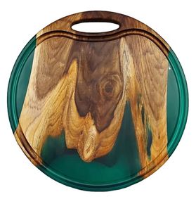 Design unique Vente en gros Design chaud Plateau plat en résine et en bois d'acacia Plateau de service en bois fait main avec poignée en métal - Product Image 1